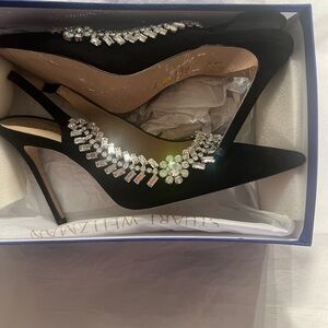 Stuart Weitzman Black Heels with Crystal Accents